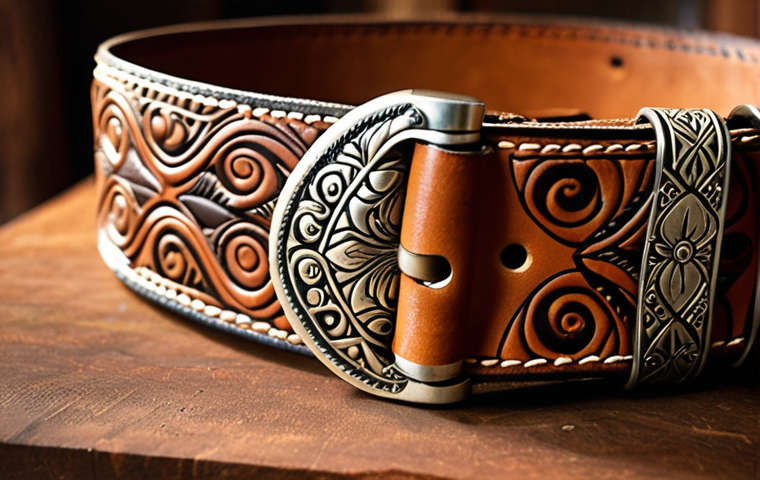 **Image Prompt:** A close-up shot of a handcrafted Bali leather belt, showcasing intricate patterns and natural leather texture. Focus on the details of the leather and the buckle, highlighting the artisan craftsmanship. The background should be a blurred, warm-toned workshop setting.